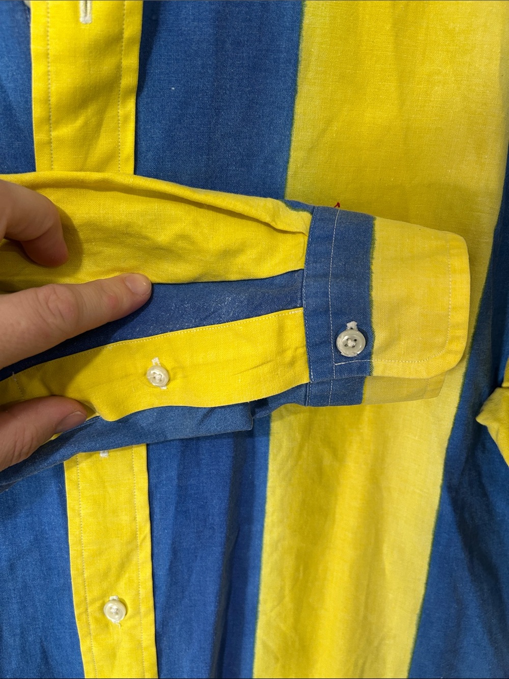 Ralph Lauren Yellow and Blue Vertical Stripe Button-Down Shirt - Picture 5 of 7